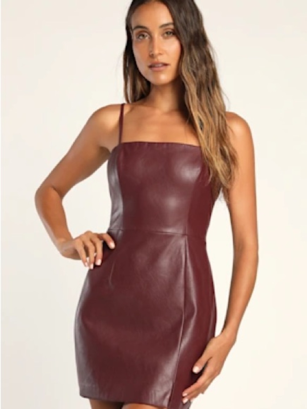 Lulus Flirty Pretty Thing Burgundy Vegan Leather Bodycon Mini Dress M